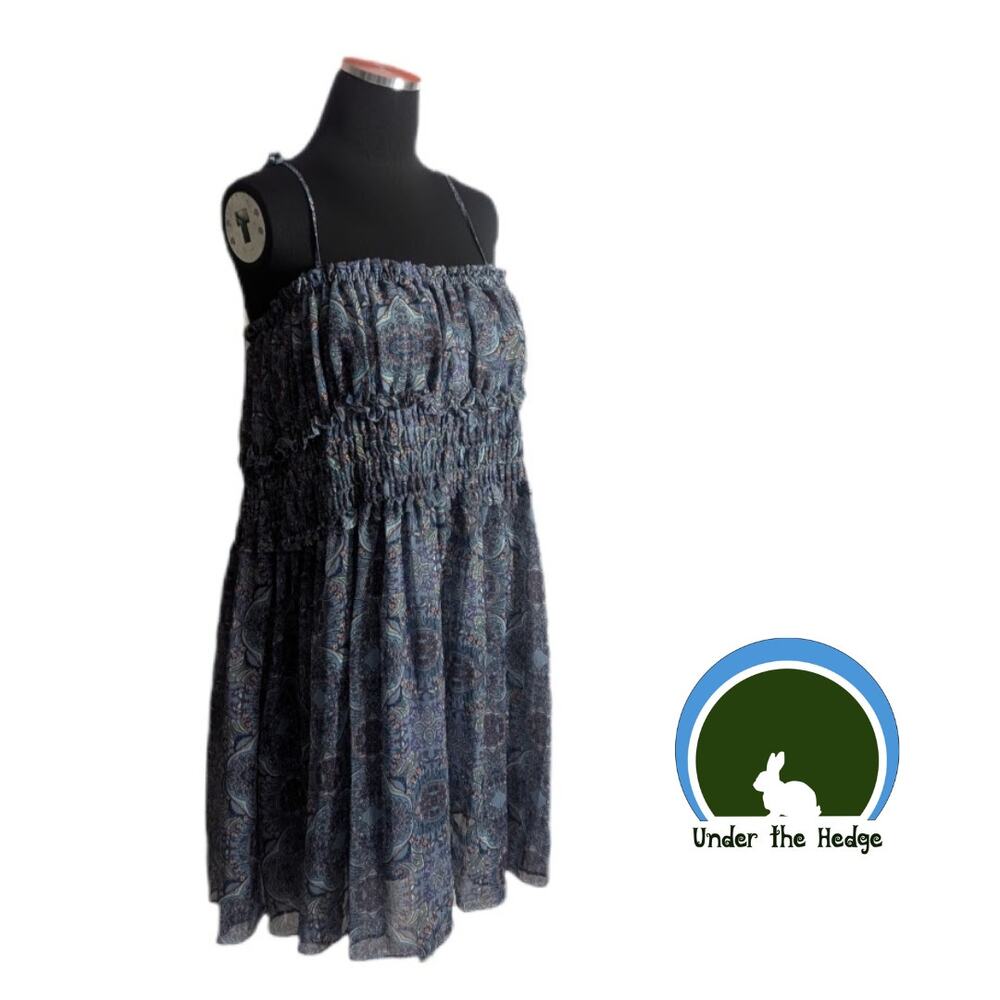 Fab'rik Blue Smocked Spaghetti Strap Ruffle Dress Size Small Boho Fairy